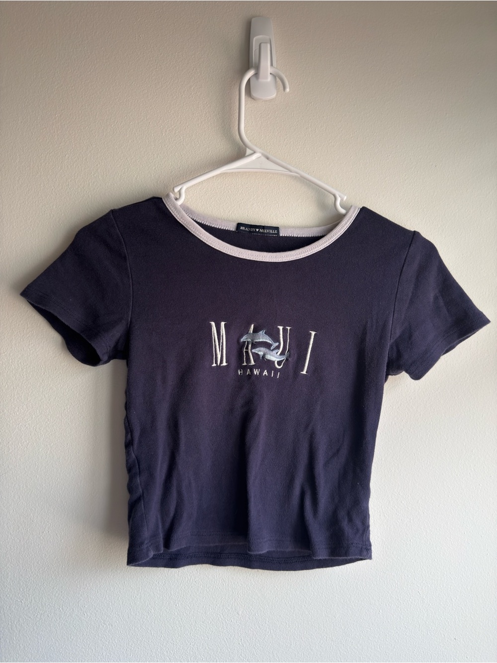 Brandy Melville Navy Hawaii Ringer Baby Tee One Size 100% Cotton